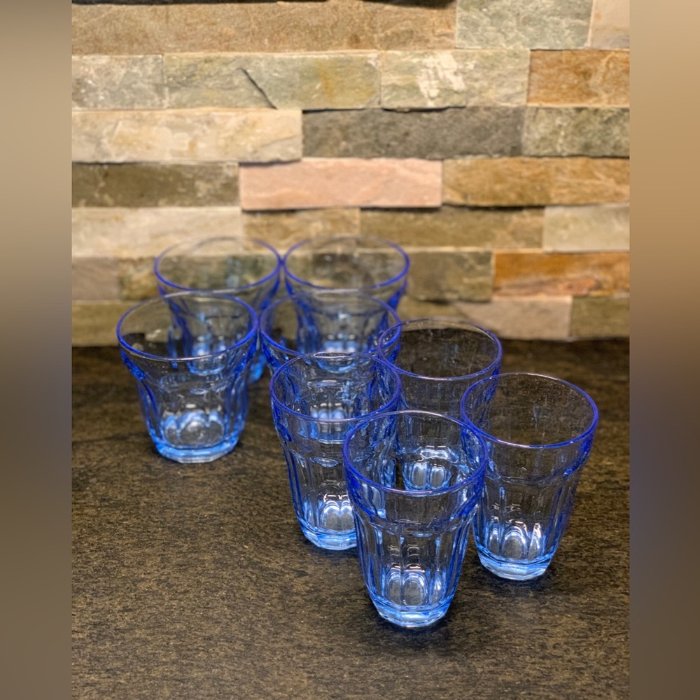 PASABAHCE | Set of 8 - 2 Sizes | Vintage Blue Paneled Glasses